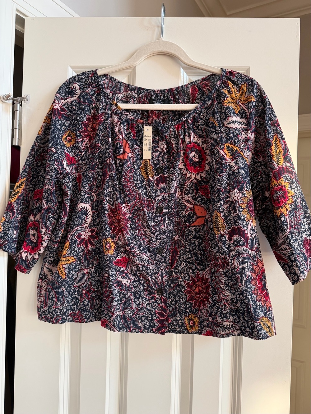 NWT Madewell Women’s ‘Bali Blooms’ Button Raglan Top Blouse Size M Boho Peasant